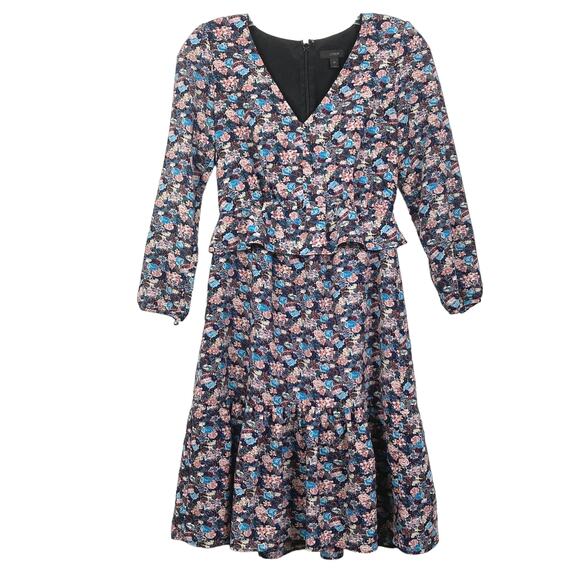 NWOT J. CREW Dress 00 Floral Ruffle Tiered Puff Long Sleeve Knee Zip - Picture 1 of 10